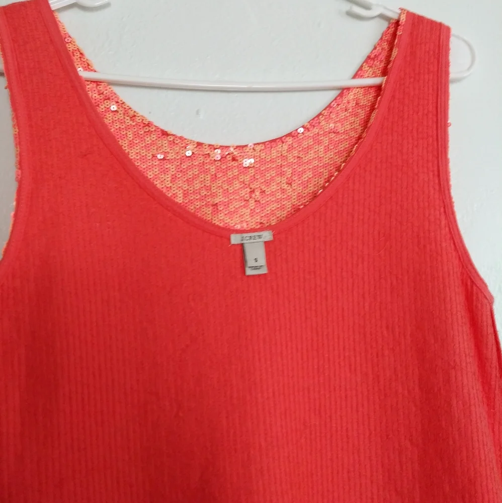 J. Crew Size S Pink Sequin Tank Top with Sleeveless Design and Rounded Neckline